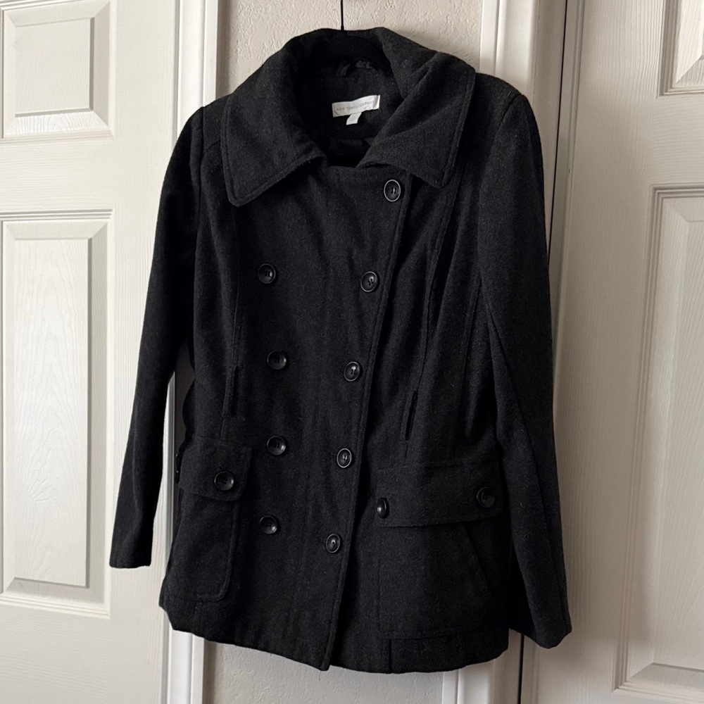 New York & Company Black Double-Breasted Pea Coat